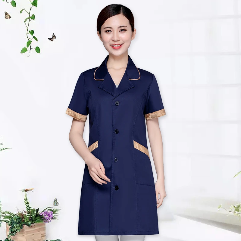 Color4 Модная женская одежда с коротким рукавом для медсестры, униформа для салона красоты, аптека, медицинский скраб, лабораторное пальто, летнее больничное платье для врача - Цвет: Color4