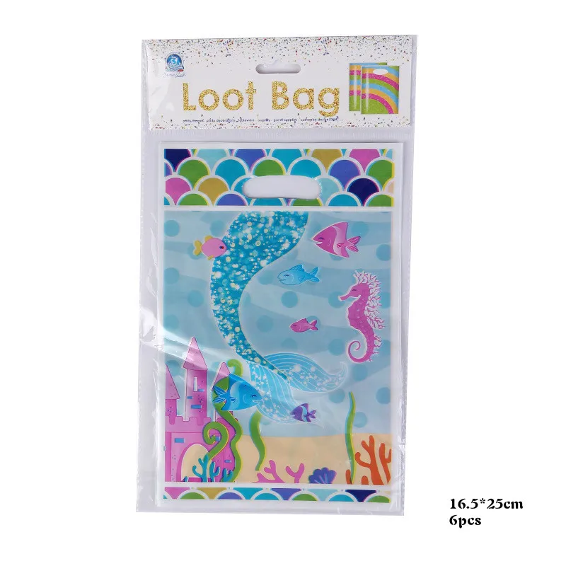 gift bags Русалочка, украшения для дня рождения, Детская одноразовая посуда, бумажный стаканчик, тарелки, тканевая скатерть, соломинки, товары для девочек - Цвет: gift bags