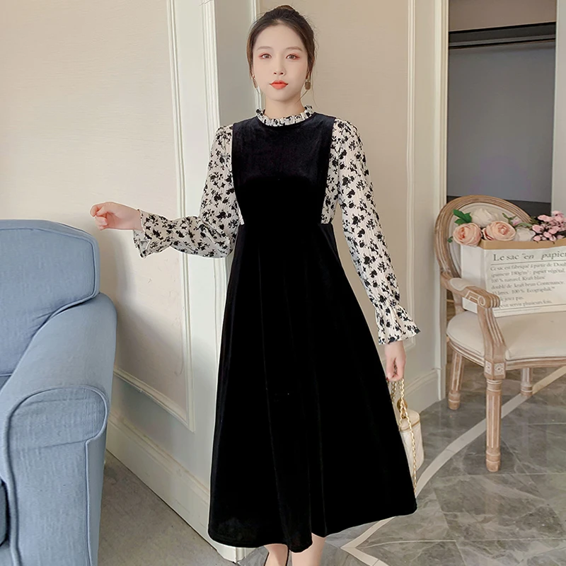 

Платье плюшевое с цветочным рисунком, свободное приталенное платье во французском стиле, новая весенняя женская юбка, 2021