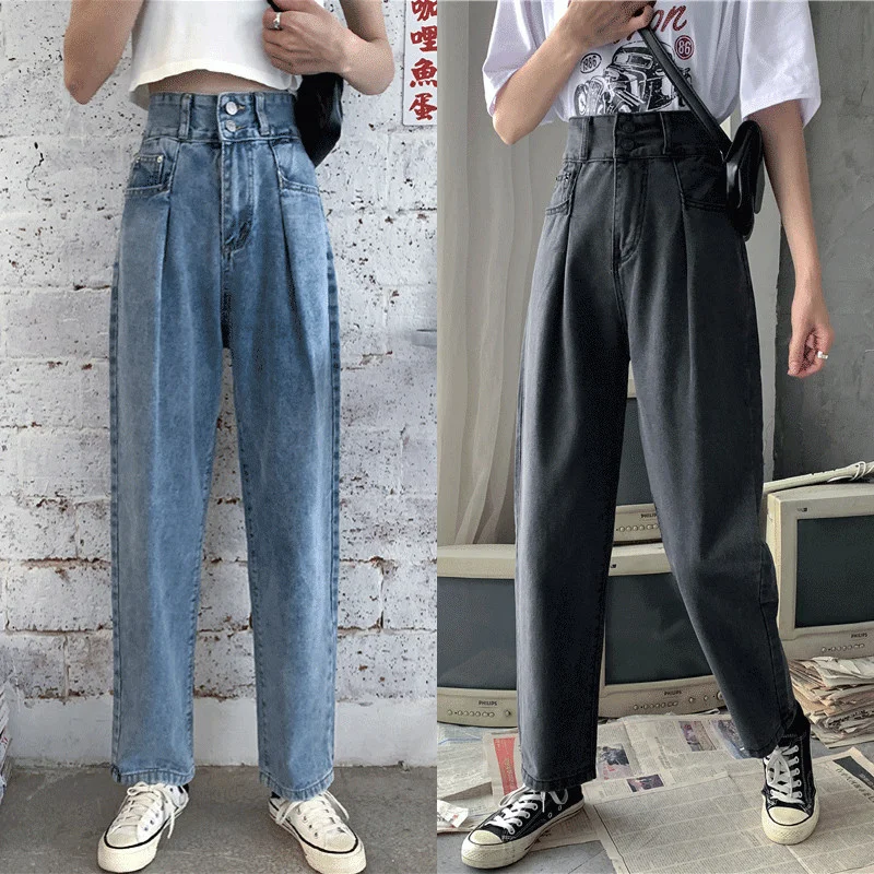 Женские широкие джинсы с завышенной талией свободные прямые брюки и широкими