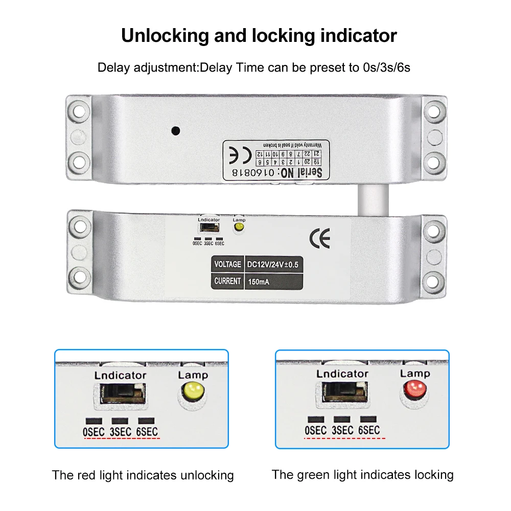 

DC12V Fail Safe NC Electric Drop Bolt Lock Access Control Electronic Mortise Door Locks with Time Delay for Gate Entry System