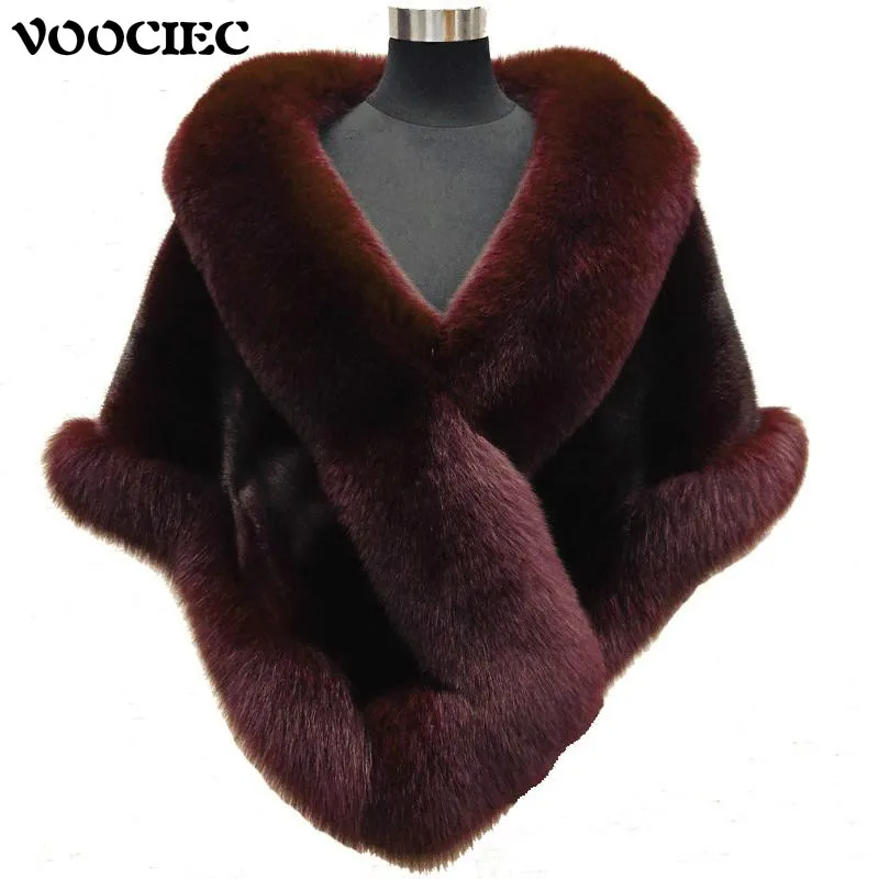 

VOOCIEC зимнее теплое меховое пальто, Сексуальное Тонкое меховое пальто с шалью, меховая накидка с лисьим мехом, короткое модное пальто, куртки ...