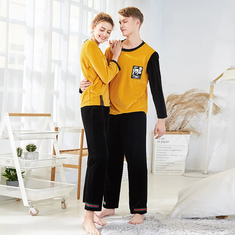 

PJ66 Couple Pajamas Autumn and Winter Gold Velvet Sportswear Suit Wholesale Thick Warm Casual Home Clothes