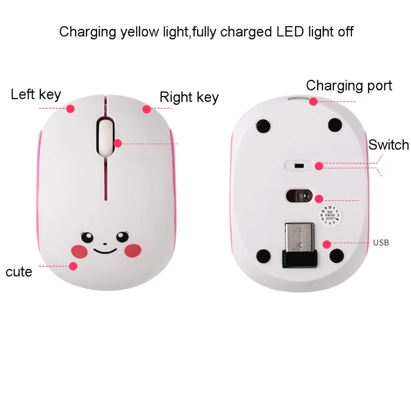 

Cute Cartoon Silent Rechargeable 2.4GHz Optical Mice 1600DPI USB Wireless Mouse for Girl PC Laptop Desktop Notebook