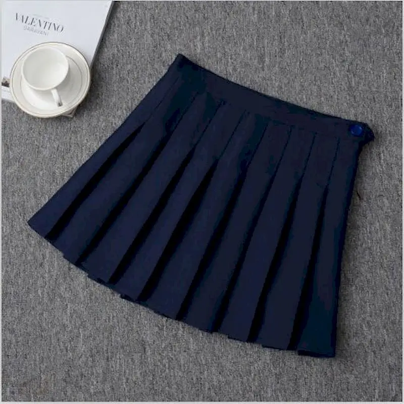 Плиссированная юбка в стиле преппи юбки А-силуэта для студентов однотонная