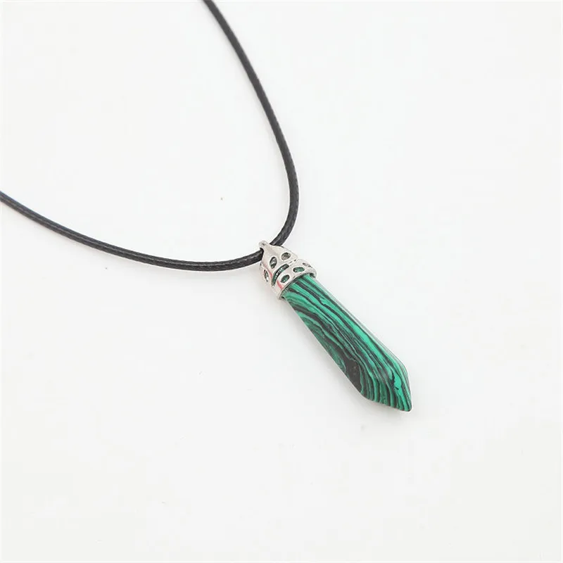 BLACK GREEN Natural Quartz Pendant Stone Hexagonal Pillar Pendants Necklace Chakra Healing Crystal Point Gem Necklaces For Women Jewelry - Окраска металла: BLACK GREEN
