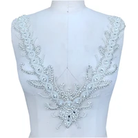 luxury sew on rhinestone faux pearls lace bodice applique beaded embroidered trim patch for dance party dress 1 piece 3630cm