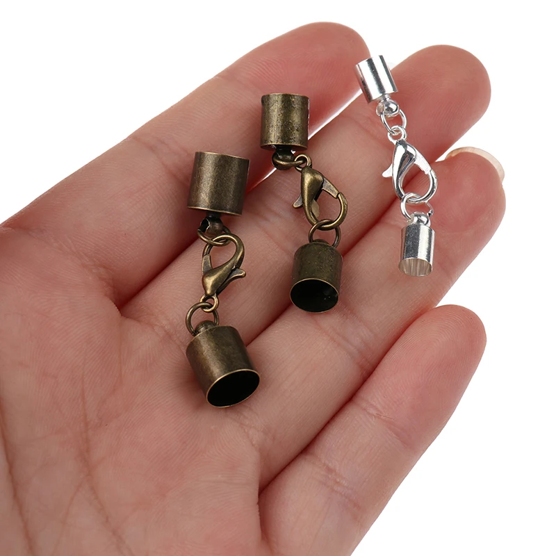 

10pcs/Lot Leather Cord Bracelet Lobster Clasps Hooks 3 4 5 6 8 9 10mm Crimps End Tip Caps Connectors For Jewelry Making Findings