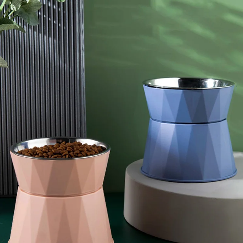 

Миска для кошек с высокой ногой из нержавеющей стали, протектор шеи для питомцев, миска для воды для еды, поворот, двойного назначения, чаша д...