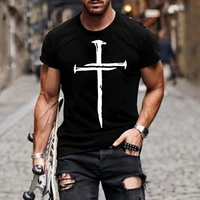 mens jesus christ cross 3d printed t shirt summer casual all match fashion short sleeved oversized round neck streetwear