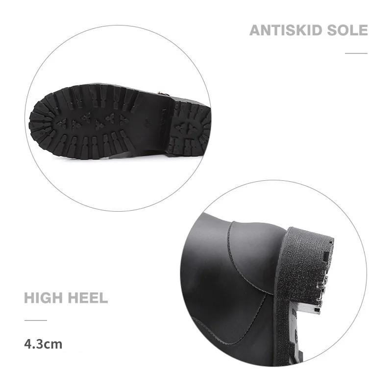 Новинка демисезонные резиновые ботинки на среднем каблуке женские модные