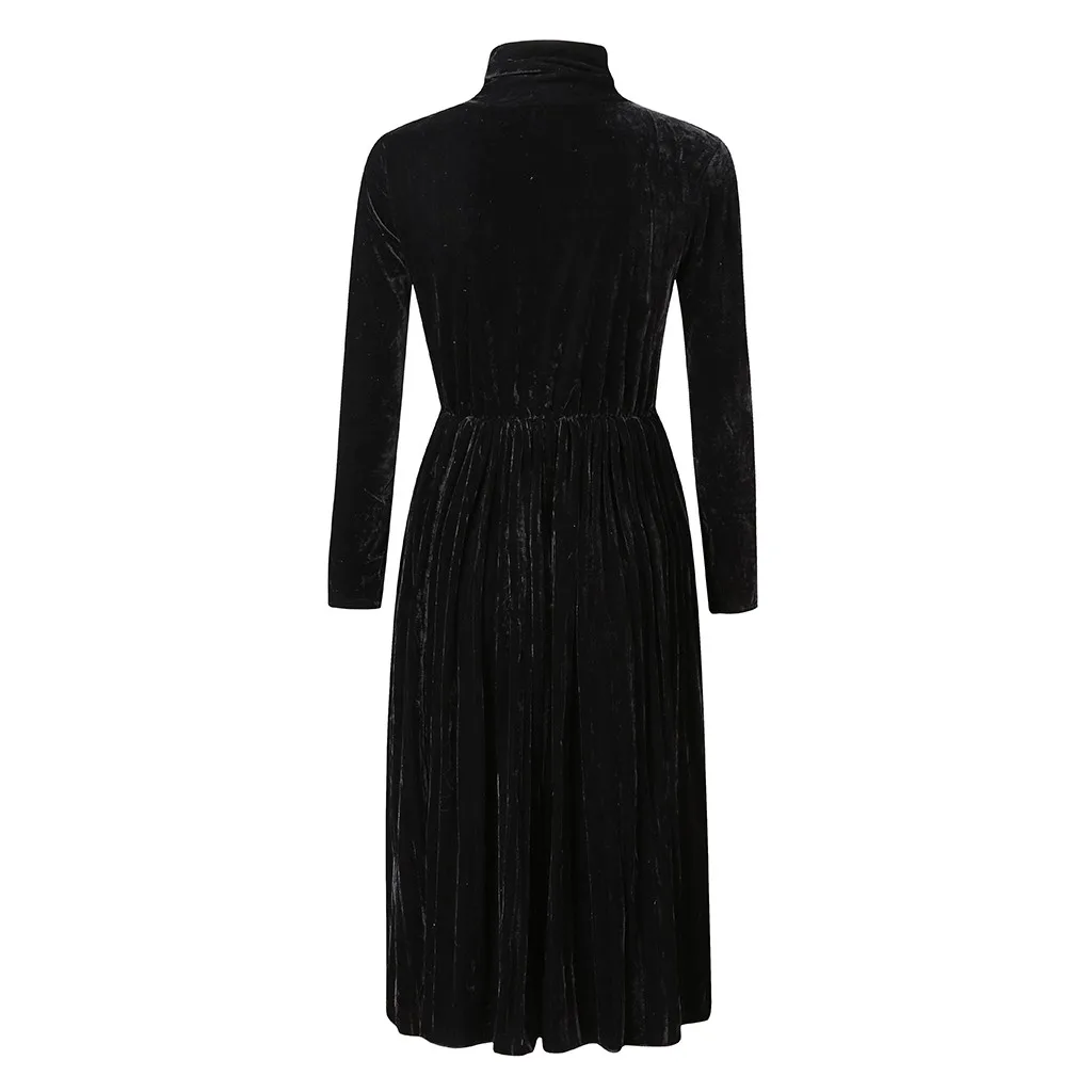 Formal Dress Women Elegant Sweet Evening Dresses 2019 Autumn Winter Ladeis Black Turtleneck Long Sleeve Sundress vestidos | Женская