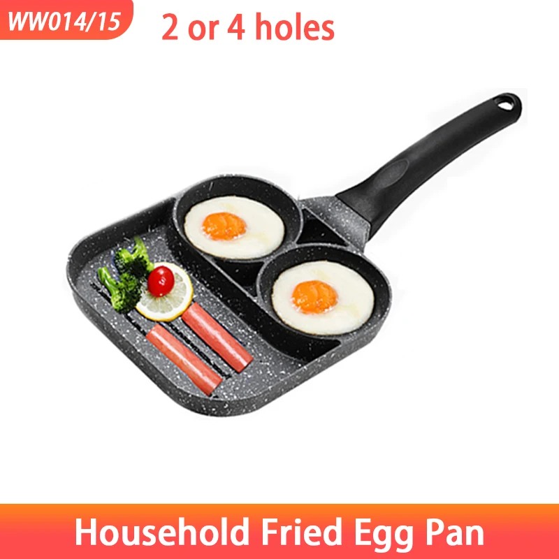 

Household Fried Egg Pan Non-stick Pan with Wood Grain Handle 3-in-1 Fried Maifan Stone Four-hole Burger Breakfast Machine Steak