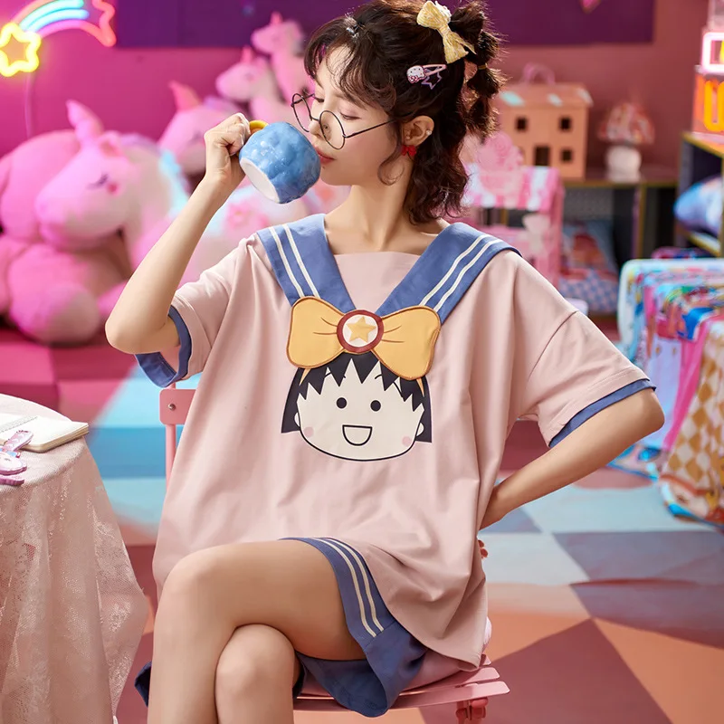 

Woman Cute Cartoon Homewear Summer Female Pajama Set Kawaii Pajamas For Women Cotton Sweet Ruffles Short Sleeve Shorts Sleepwear