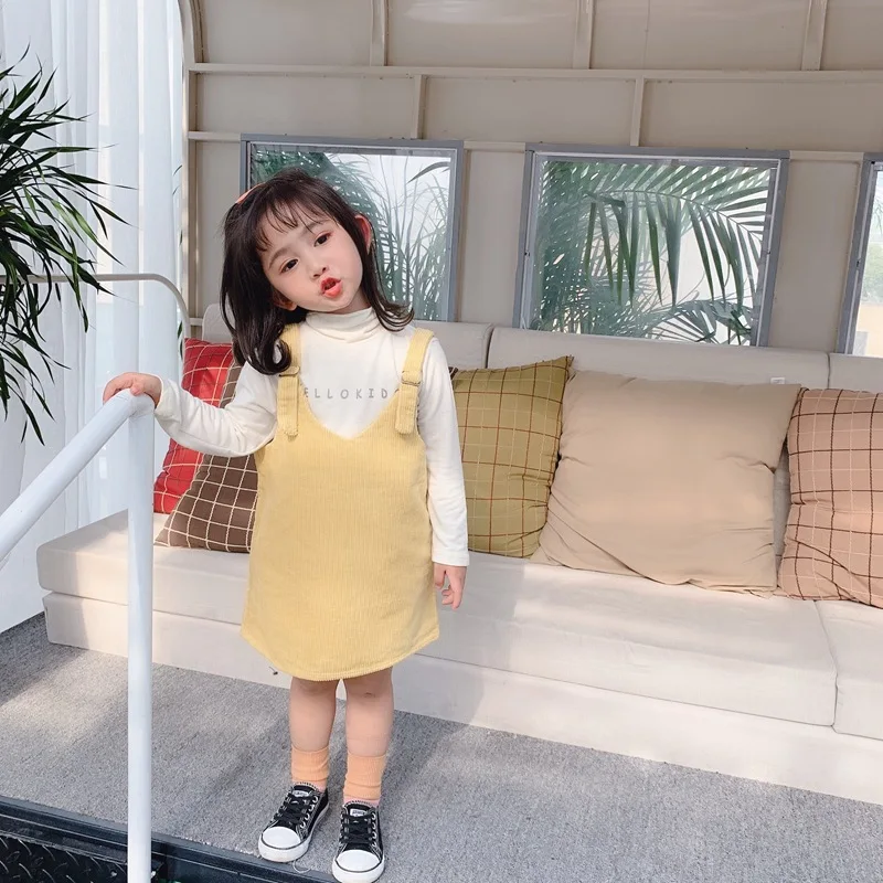 2019 г. Новое поступление Осеннее хлопковое однотонное модное вельветовое платье