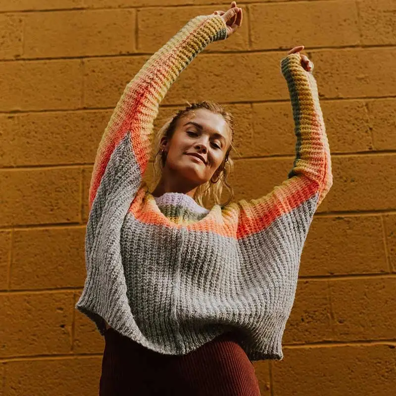 Boho Inspired Rainbow Sweater women casual long sleeve oversized pullover fashion stripe sweater 2019 new jumper female | Женская одежда