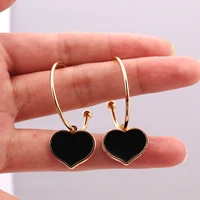 korean fashion black heart shaped womens earrings large gold color round pendant earrings simple romantic wedding jewelry