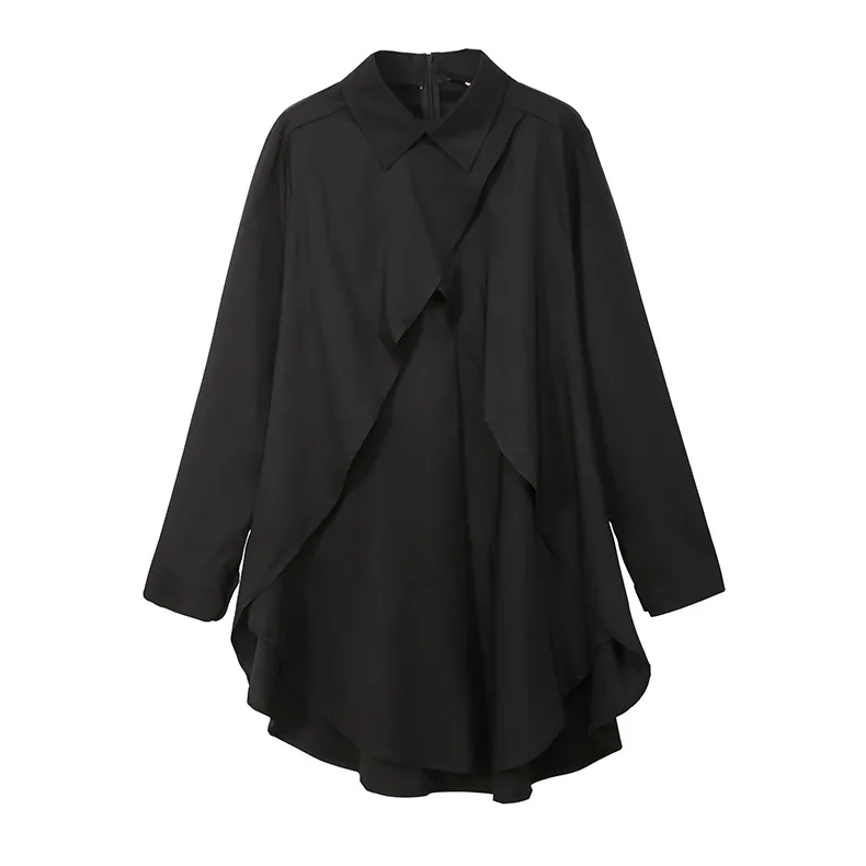 

Irregular Oversize Shirts Blouse Women Korean Top Long Sleeve Casual Black Khaki Blouses Loose Turn Down Collar Shirt Female