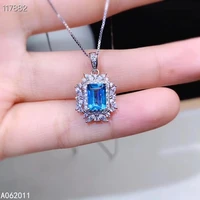 kjjeaxcmy fine jewelry natural blue topaz 925 sterling silver lovely girl pendant necklace chain support test hot selling
