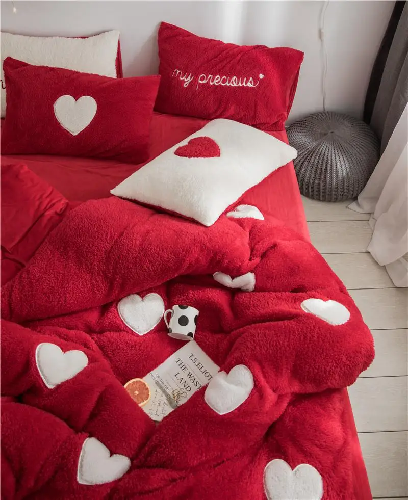 С узором в виде сердца Красный Белый Синий пододеяльник набор король Queen Twin