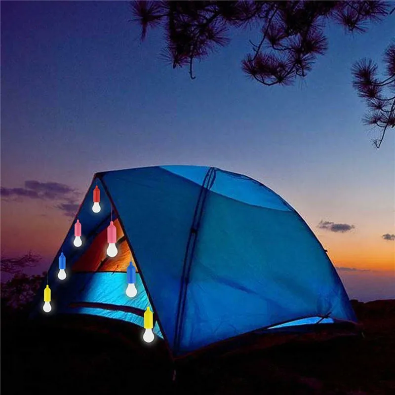 

Outdoor Portable Pull Bulb Light LED Lamp Camping Lantern Battery Powered Colorful LED Bulb Hanging Lamp White Lighting Decor