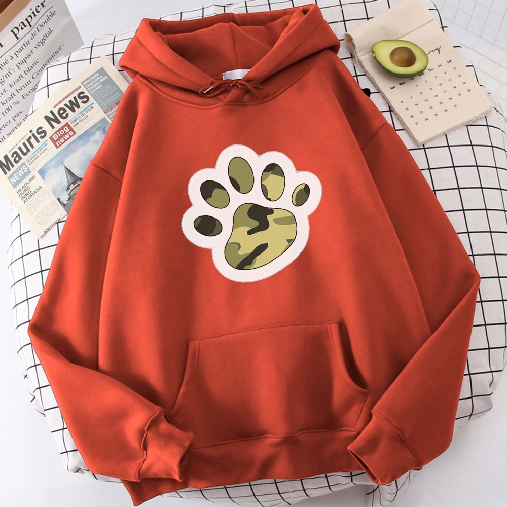 

Support Purchasing Dog Paw Camo Print Women Hoody Warm Winter Clothes Pocket Casual Sweatshirt Thick High Quality Female Hooded
