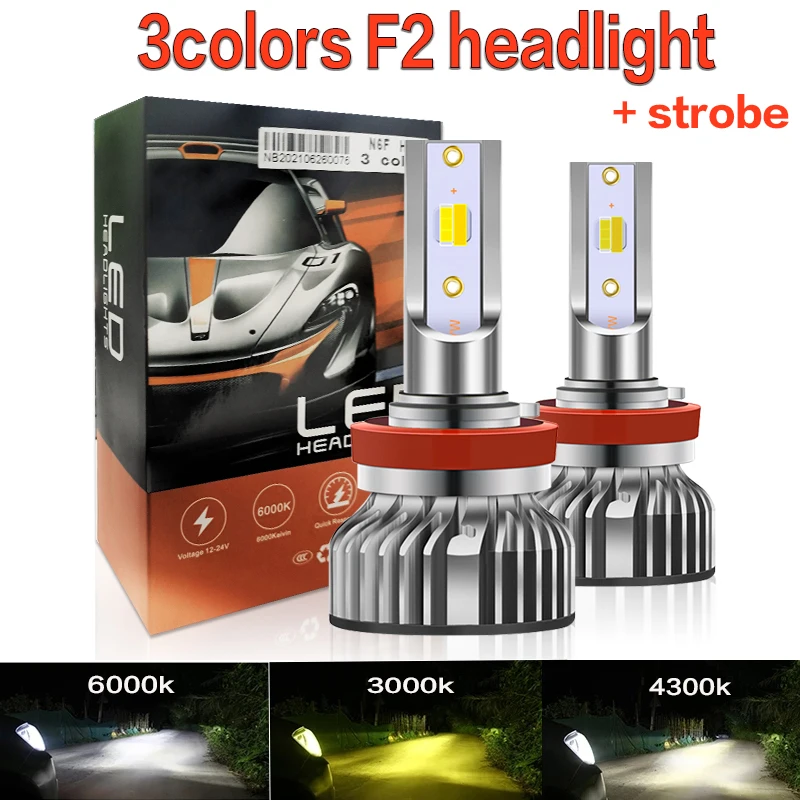 

Tricolor Car Headlights H7 LED Bulbs H4 H8 H3 Auto Fog Lamp 9005 9006 Foglight Bb3 Hb4 H1 H11 3 Color+Strobe Motorcycle Headlamp