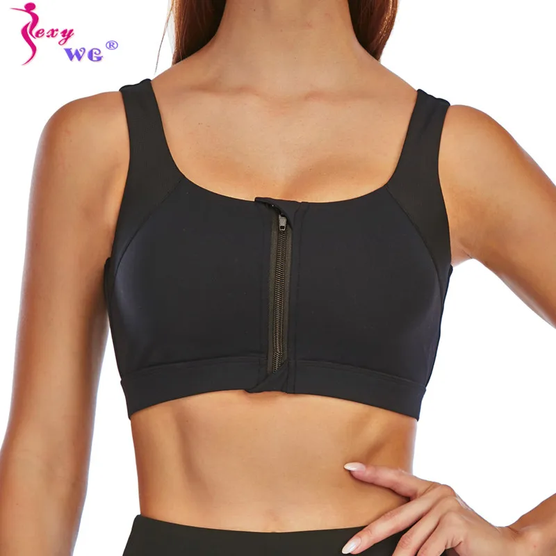 

SEXYWG Front Zipper Sports Tops Underwear Women Shockproof Sexy Cross Back High Impact Gym Fitness Yoga Bra Push Up Brassiere