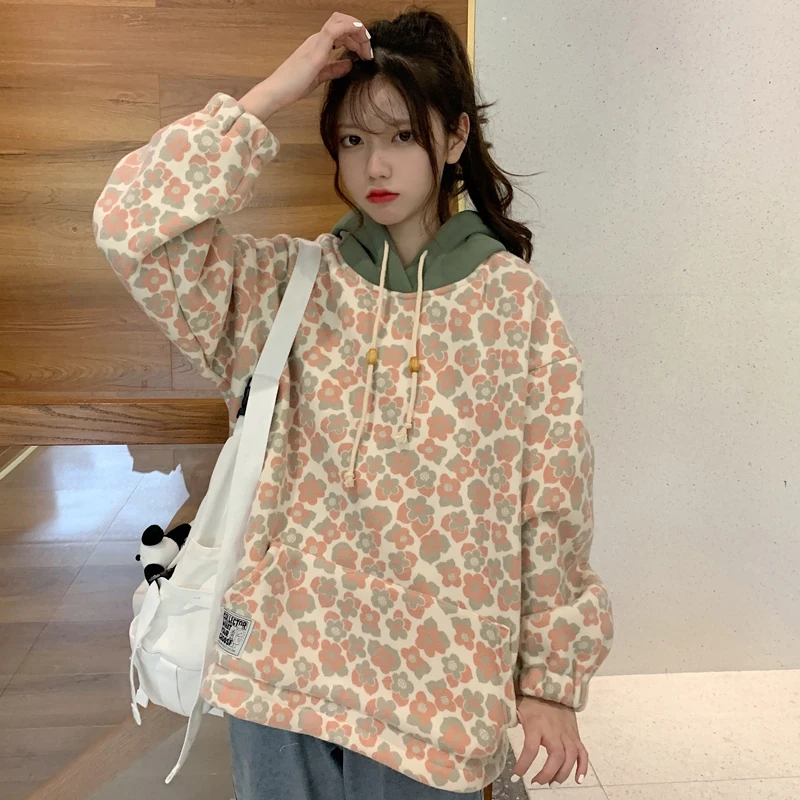 

Design guard women loose plus velvet plus thick fake two-piece top hoodies women tie dye hoodie Streetwear Pullovers