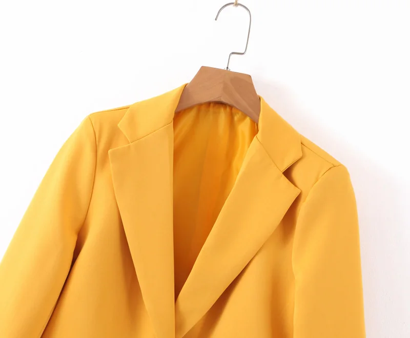 Женский Шикарный Желтый блейзер с карманами на одной пуговице с длинным рукавом, офисная одежда на одной пуговице, женский жакет в стиле кэжуал, верхняя одежда, топы