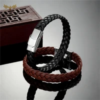 bracelet homme genuine leather braided bracelet stainless steel buckle fashion simple mens hand jewelry pulseras hombre