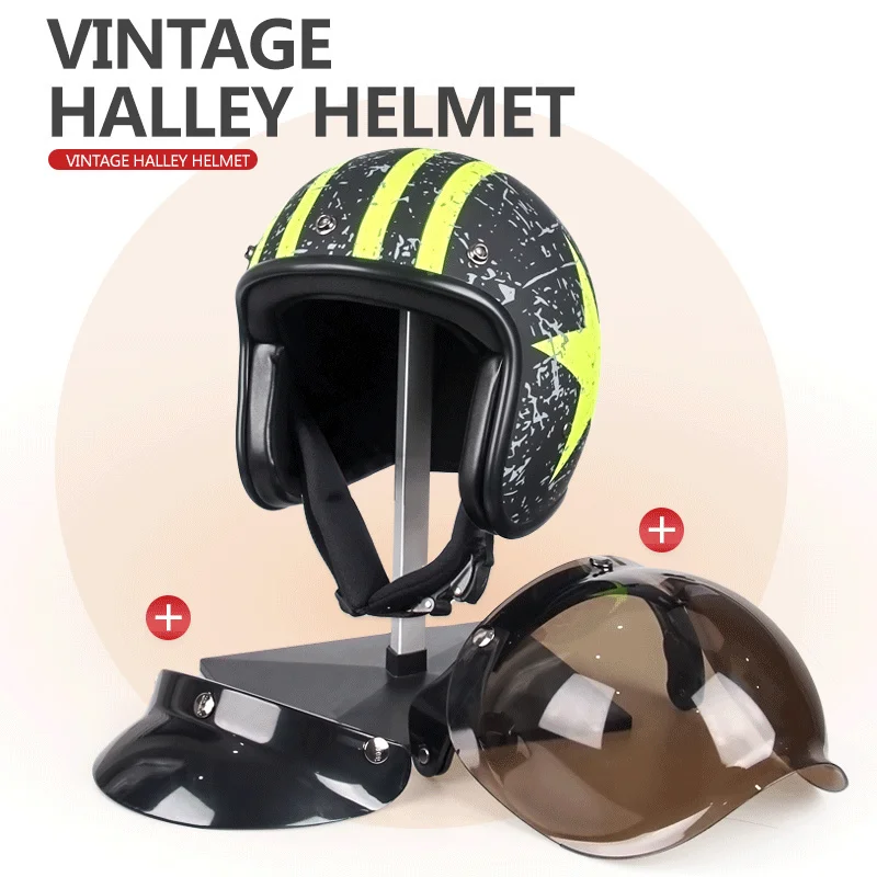 

Protective Motorcycle Vintage Helmets Retro Casco Moto Cruiser Chopper Scooter Cafe Racer 3/4 Open Face Helmet DOT Adults