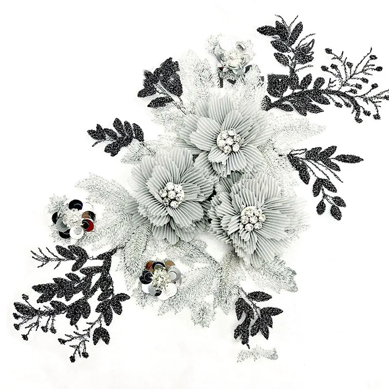 Вышивка 3D цветок кружевной воротник DIY Кристалл декольте одежды мотив дизайн