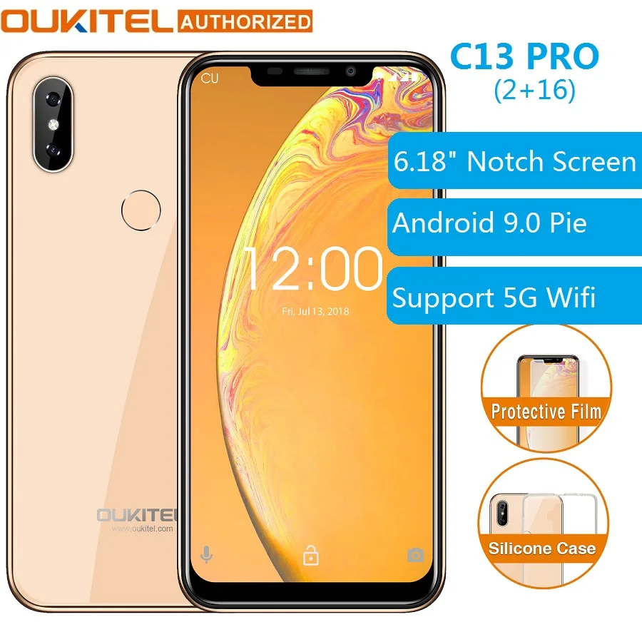 OUKITEL C13 Pro 4G смартфон 5G/2,4G wifi 6,1" 19:9 2 ГБ 16 ГБ Android 9,0 MT6739 четырехъядерный мобильный телефон с функцией распознавания лица и отпечатка пальца