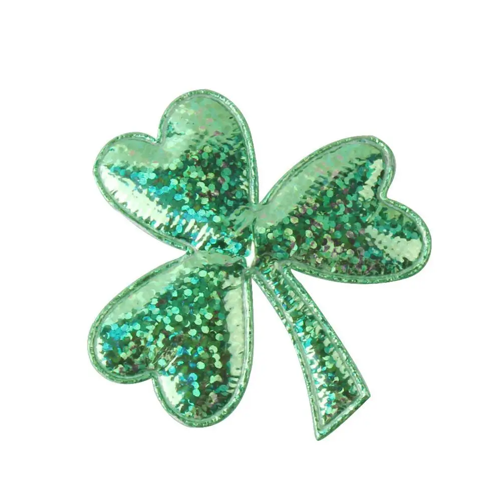 

100 pcs/lot, Sweet Glitter Leaf Shamrock Pads St. Patrick's Day Infantile Headband Pad Hair Accessories For Girls Bows Head wear