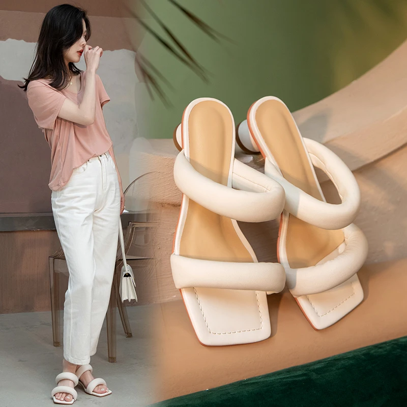 

Genuine Leather Women Slippers 2021 Summer Low Heels Women Shoes New Arrival Fashion Casual Concise Shoes Woman