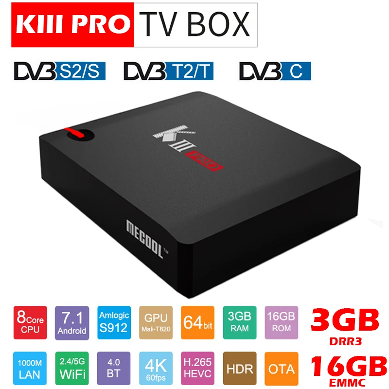 KIII PRO Only MECOOL KIII PRO DVB-S2 DVB-T2 Android 7,1 tv Box 3 Гб 16 Гб Amlogic S912 Восьмиядерный 4K Combo CCCAM NEWCAMD Biss key PowerVU - Цвет: KIII PRO Only
