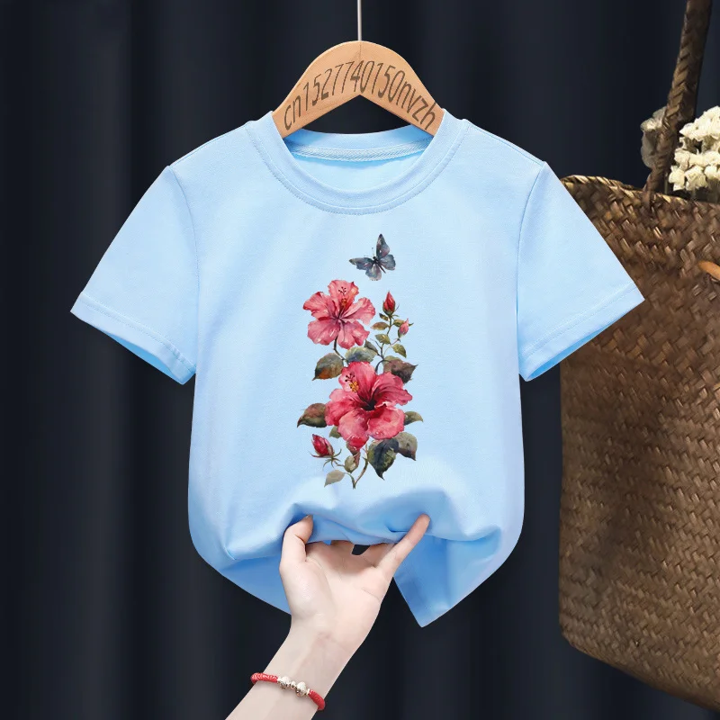 Camisetas con estampado de mariposa y flores para chica, ropa informal para chica divertida, regalo para chico, Manga, color negro, Harajuku-5