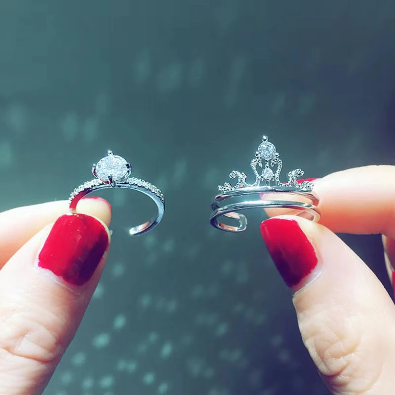 

KOUDOUN New Korean Version Crown Personality Ring Crystal Rings Elegant for Women Open Ring Gift Anniversary Jewelry