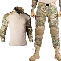 tactical military men sets polo shirts and camouflage cargo pants elbow knee pads male suits outdoor hiking training clothing