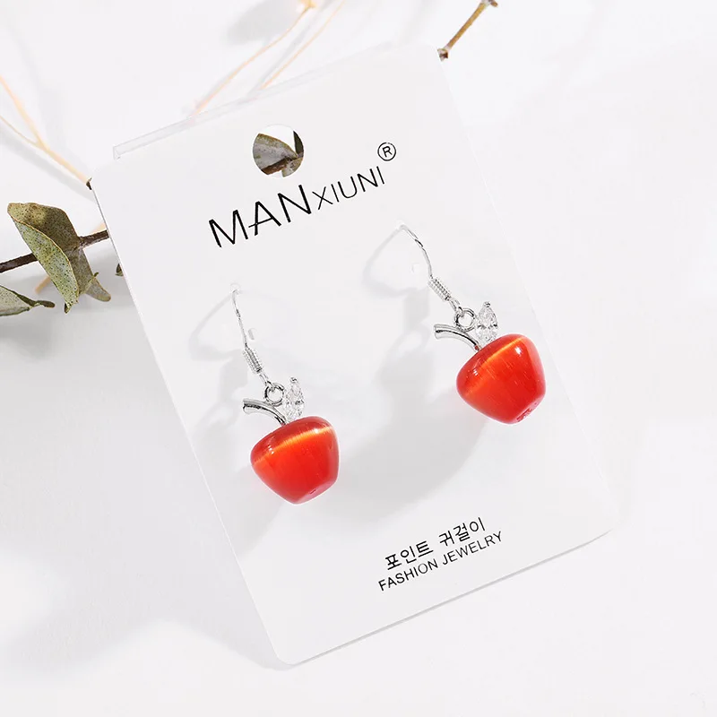 Red Fashion Boutique Cat Eye Apple Earrings for Women Accessories Crystal Jewelry Hot Lovely pendientes mujer moda Gift - Окраска металла: Red