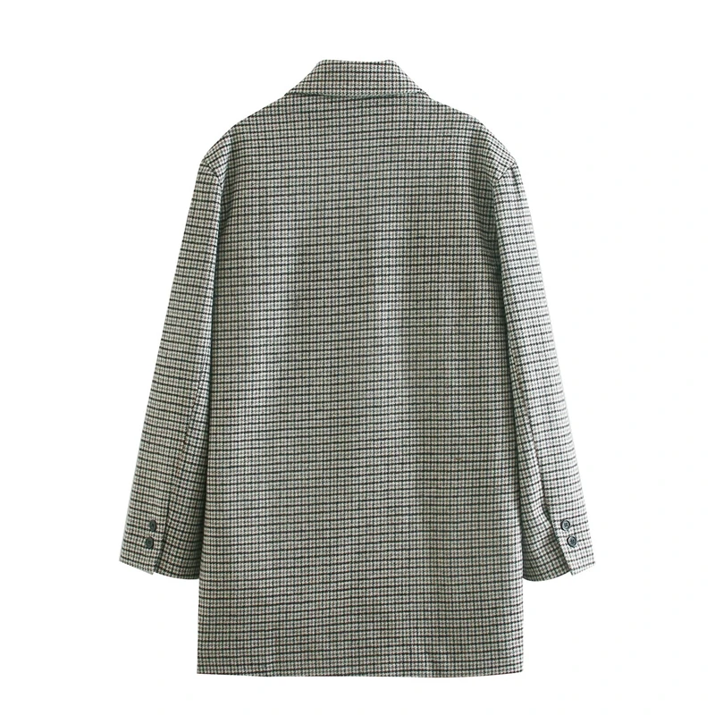 

YOSIBCD Women 2021 Fashion Office Wear Double Breasted Check Blazer Coat Vintage Long Sleeve Pockets Female Outerwear Chic Tops