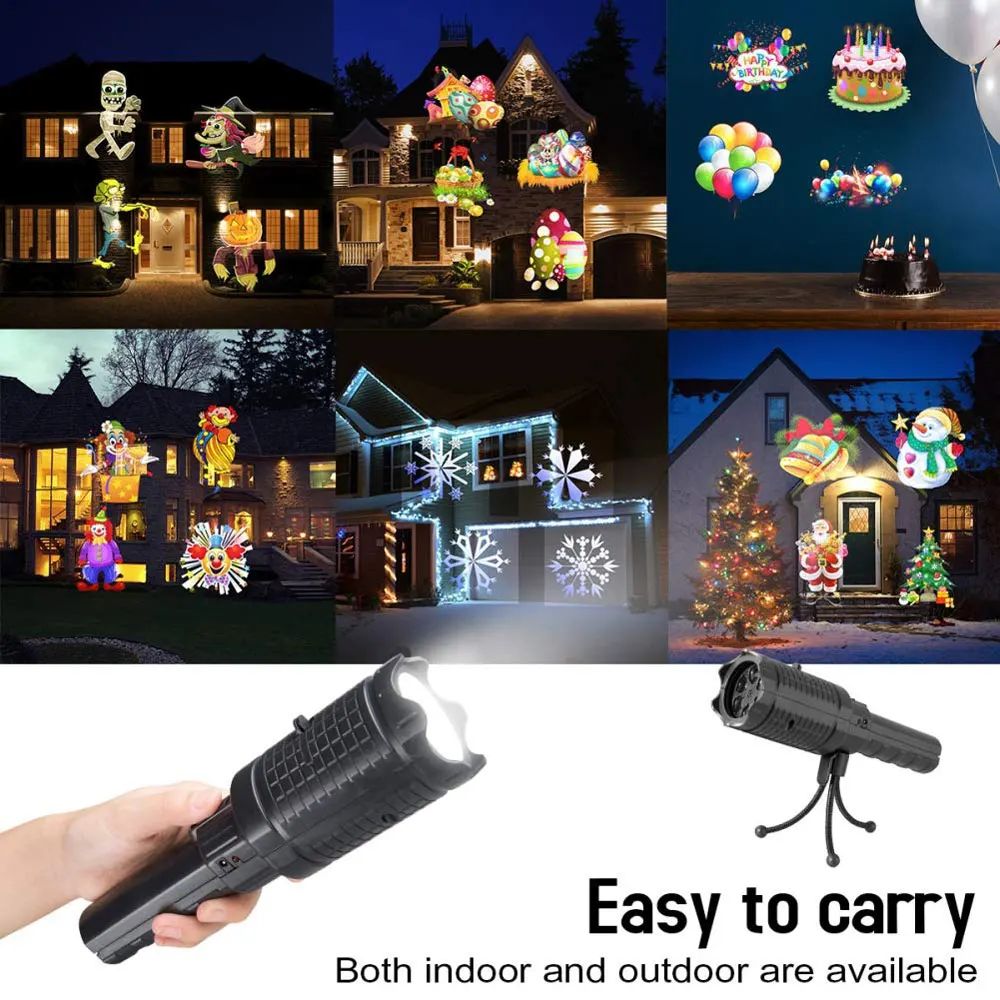 Proyector de luz Led para Navidad, dispositivo de proyecci&oacute;n l&aacute;ser impermeable para exteriores, decoraci&oacute;n hologr&aacute;fica para fiesta en casa, 12 patrones-0