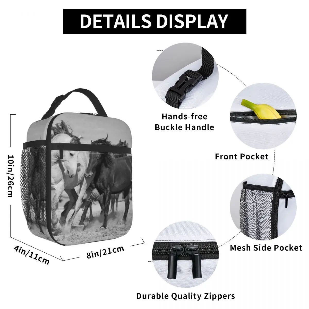 

Wild Horses In The West Desert Lunch Bag for Women Men Large Insulated Lunch Box with Water Bottle Holder and Pockets