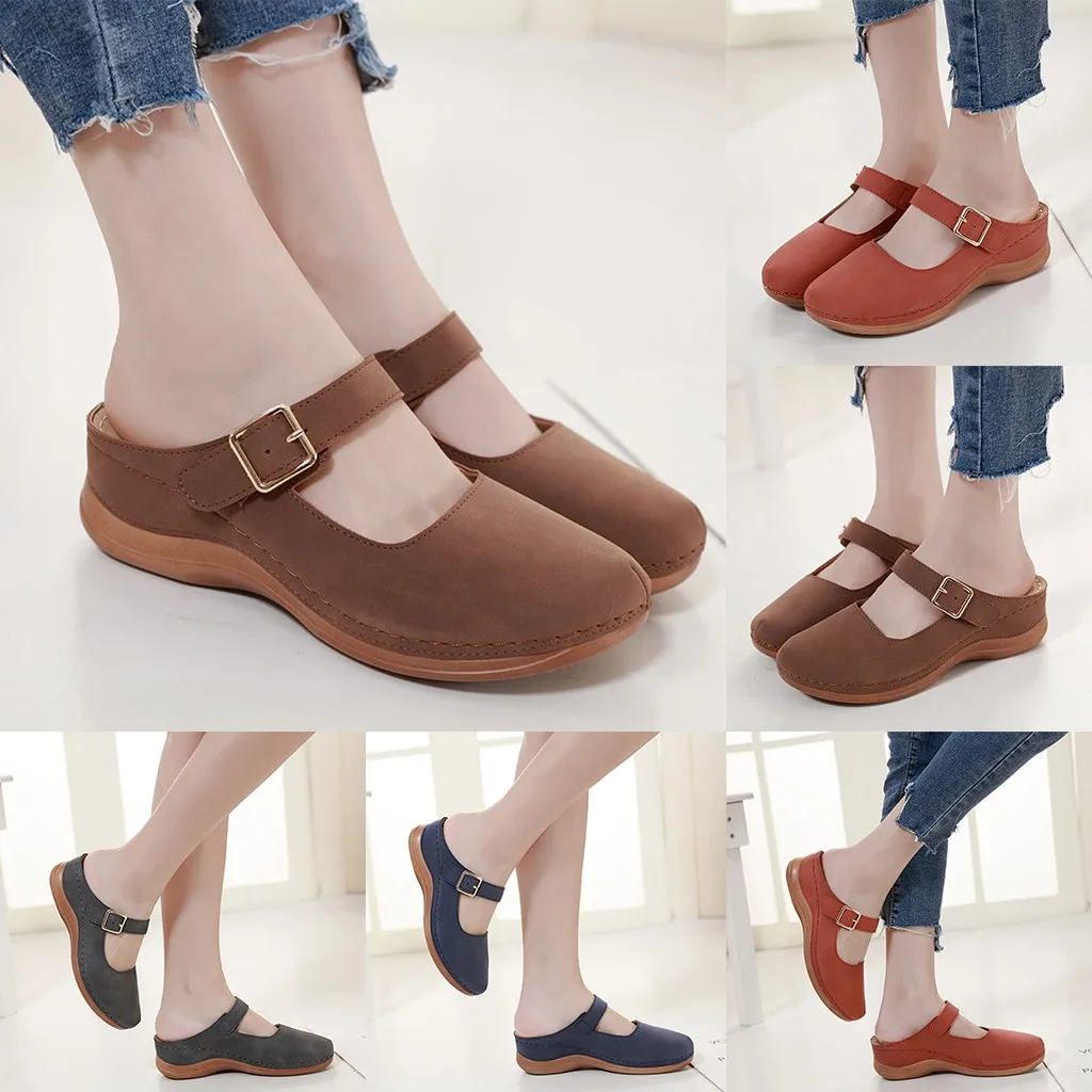 

Ladies Sandals Shoes Women Pure Color Retro Shoes Sandal Wedge Sandals Casual Comfort Flat Sandals Simple Fashion Sandalias