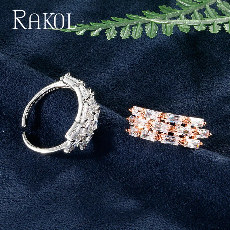 RAKOL Новое модное уникальное кольцо в форме багета высшего качества с фианитами