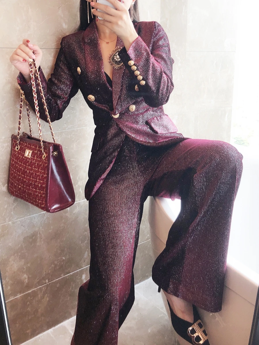 

Office Autumn Winter Suit Work Double Breasted Velvet Blazer Trouser Set Fashion Business Pant Suits for Women Formal Pantsuit