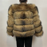 Real Raccoon Fur Silver Fox Coat Length60cm Sleeve Length60cm Women Winter Fluffy Hot Sale