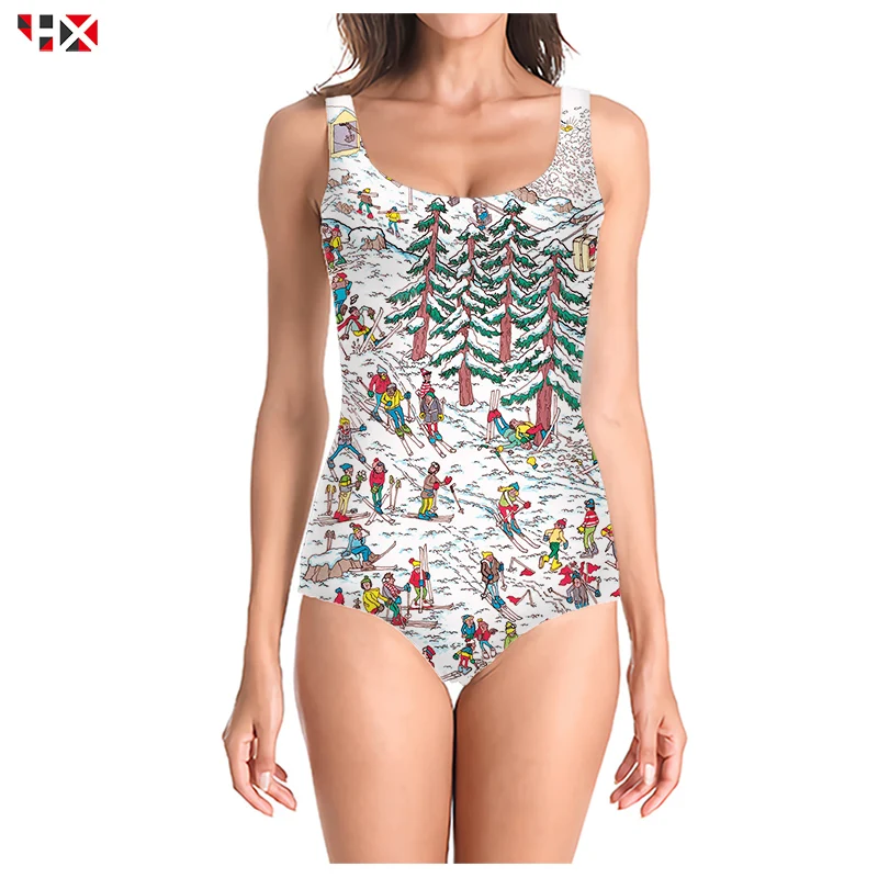 Модный Цельный купальник с 3D принтом Женский сексуальный без рукавов интересным