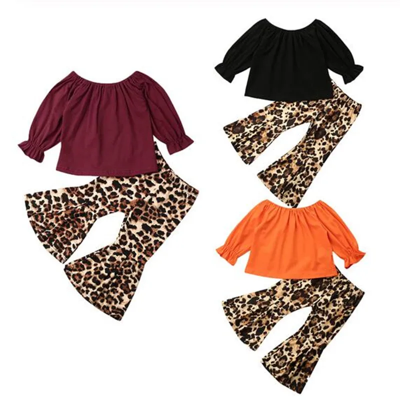 Хлопковые топы для маленьких девочек футболка штаны с леопардовым принтом
